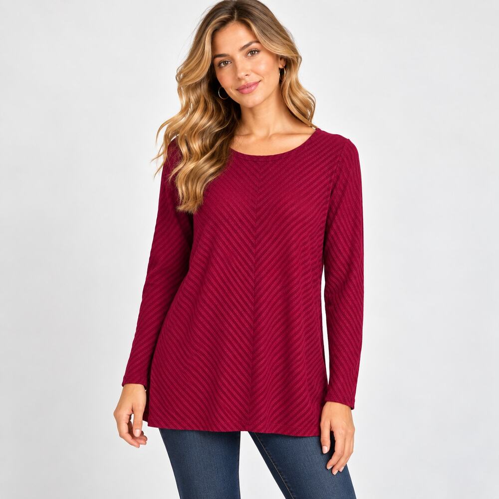 Susan Graver Lightweight Tunic Sweater Women’s Sz L Wine Soft Knit Casual Office